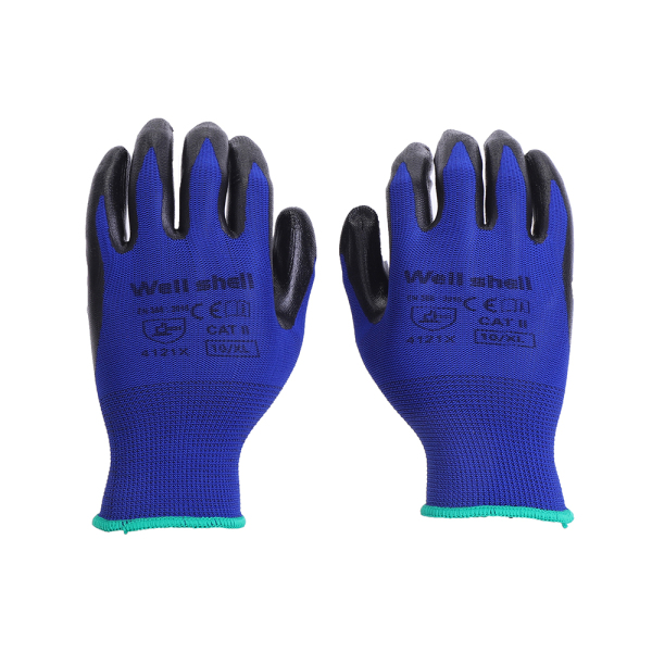 factory good grip CE EN388 4121X 13 gauge nylon polyester liner Nitrile Coated Work Gloves for industrial WL-NC200B