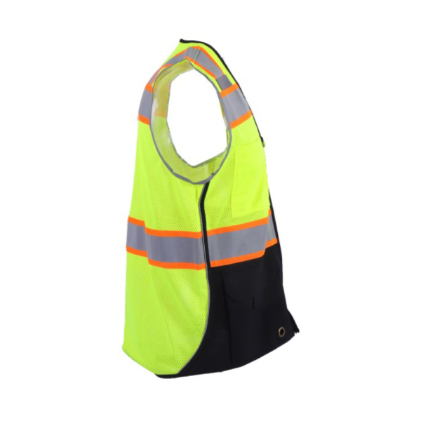 10 Pockets Professional level Safety Vest, Class 2 High Visibility Security with Zipper, Hi Vis with Reflective Strips, ANSI/ISEA Standard, Construction Work（Lime Black WL-3008