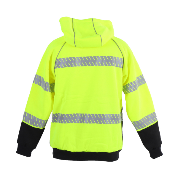 High Visibility Safety Sweatshirt for Men, Class 3 Well Shell Reflective Zippered Hooded Sweatshirt, Hi-Vis Safety Hoodie with Black Bottom WL-3028