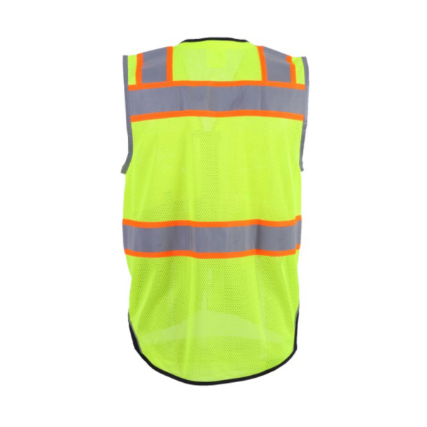 10 Pockets Professional level Safety Vest, Class 2 High Visibility Security with Zipper, Hi Vis with Reflective Strips, ANSI/ISEA Standard, Construction Work（Lime Black WL-3008