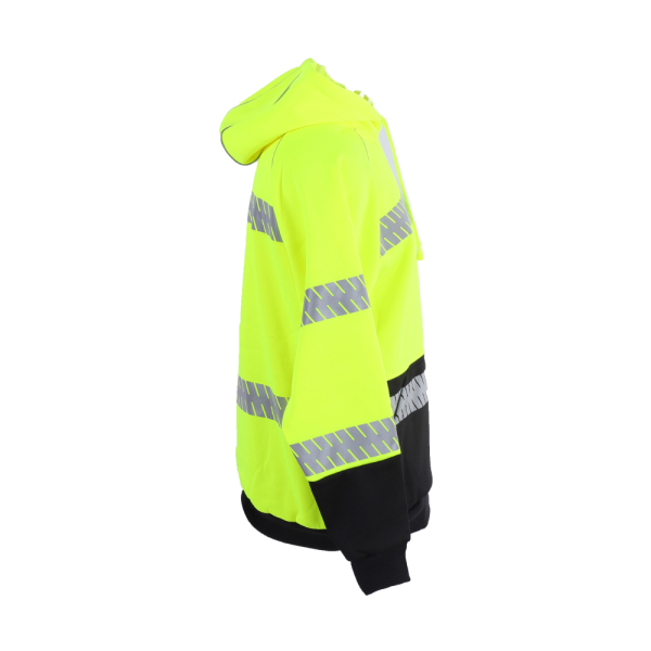 High Visibility Safety Sweatshirt for Men, Class 3 Well Shell Reflective Zippered Hooded Sweatshirt, Hi-Vis Safety Hoodie with Black Bottom WL-3028