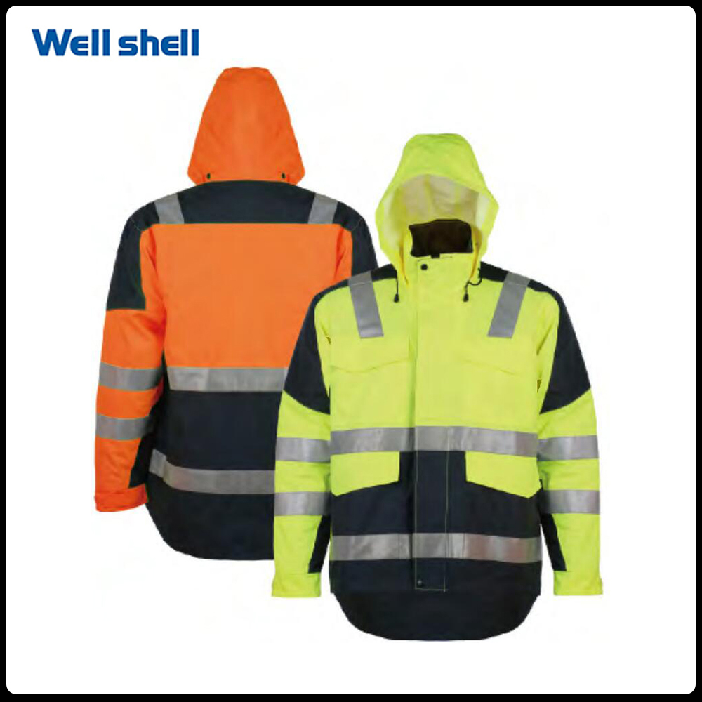 custom wholesale men Adult yellow color Hi-Viz Winter Parka ( 7-in 1 ) Waterproof safety workwear WL-080