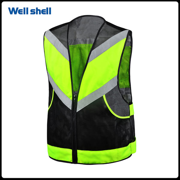 Yellow and black mesh Pockets Safety vest WL-018