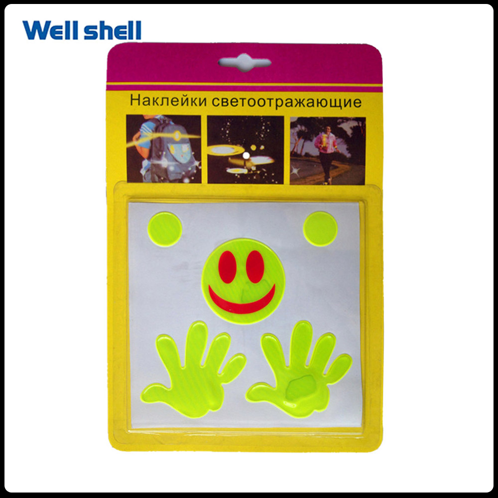 CE EN 71 yellow color promotional cheap custom Reflector smiley face light reflective stickerWL-123