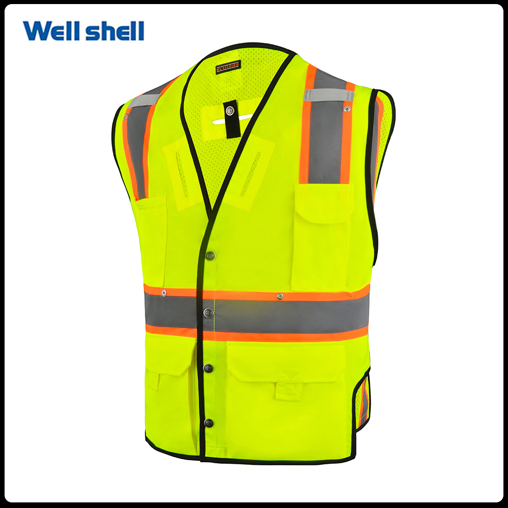 Well Shell safety vest High Visibility Heavy Duty Surveyor Construction Lightweight Industrial Work Gear/Yellow LargeWL-044