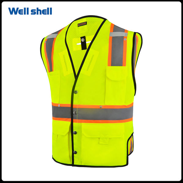 Well Shell safety vest High Visibility Heavy Duty Surveyor Construction Lightweight Industrial Work Gear/Yellow Large WL-044