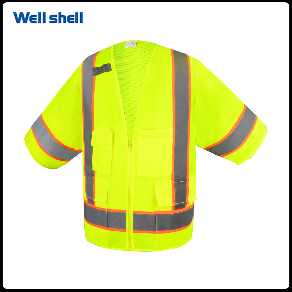 Solid/Mesh Hi Vis Lime Surveyors Safety Vest With Zipper ANSI/ISEAWL-054