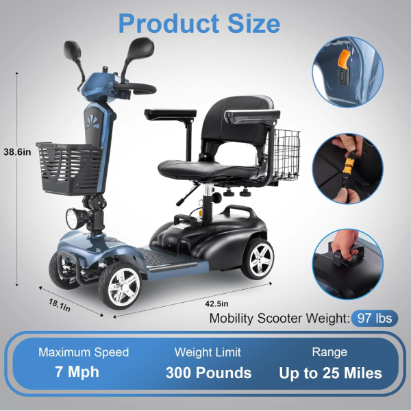 Folding Mobility Scooter 25Miles-EV02 Pro with Mirror