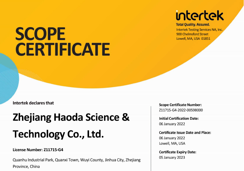 GRS Certificate -Zhejiang Haoda Science & Technology Co., Ltd.