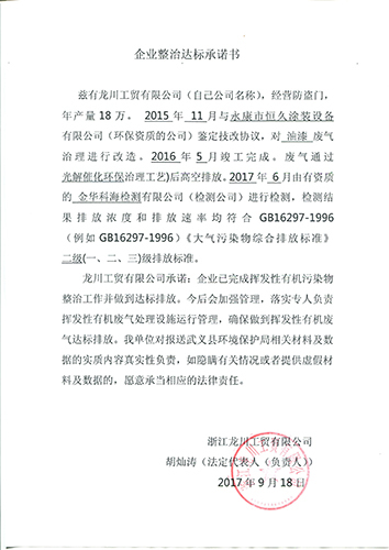 企业整治达标承诺书