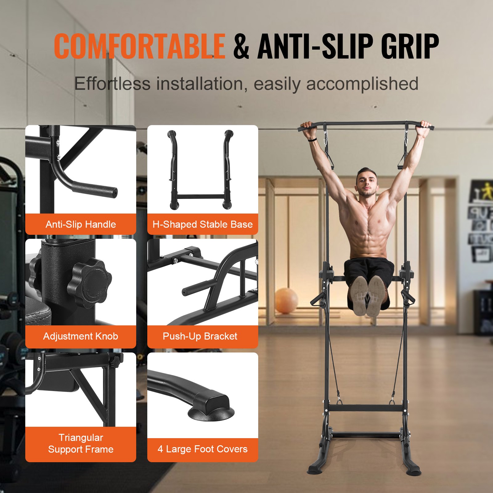 Power Tower Dip Station with Resistance Bands