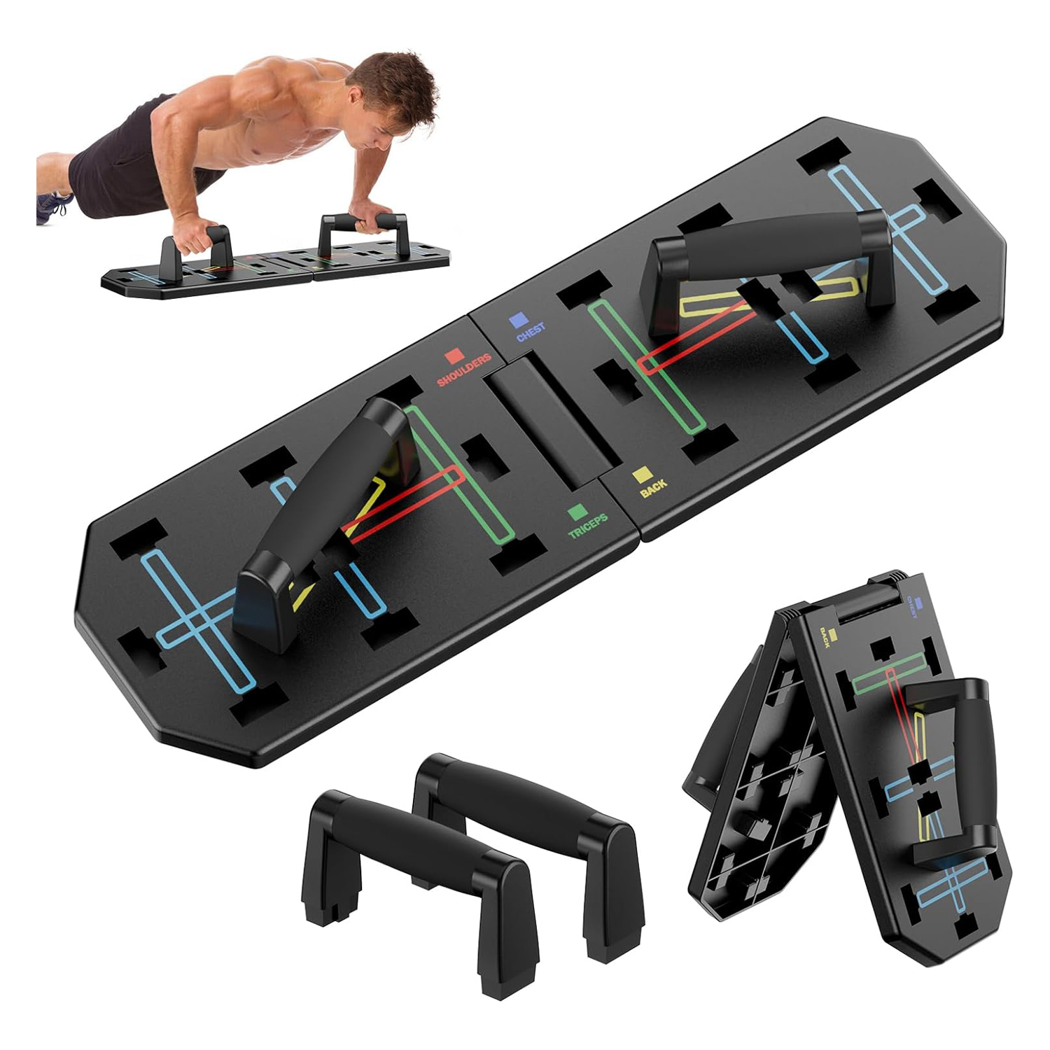 Square Hole Foldable Push-up Board, Black