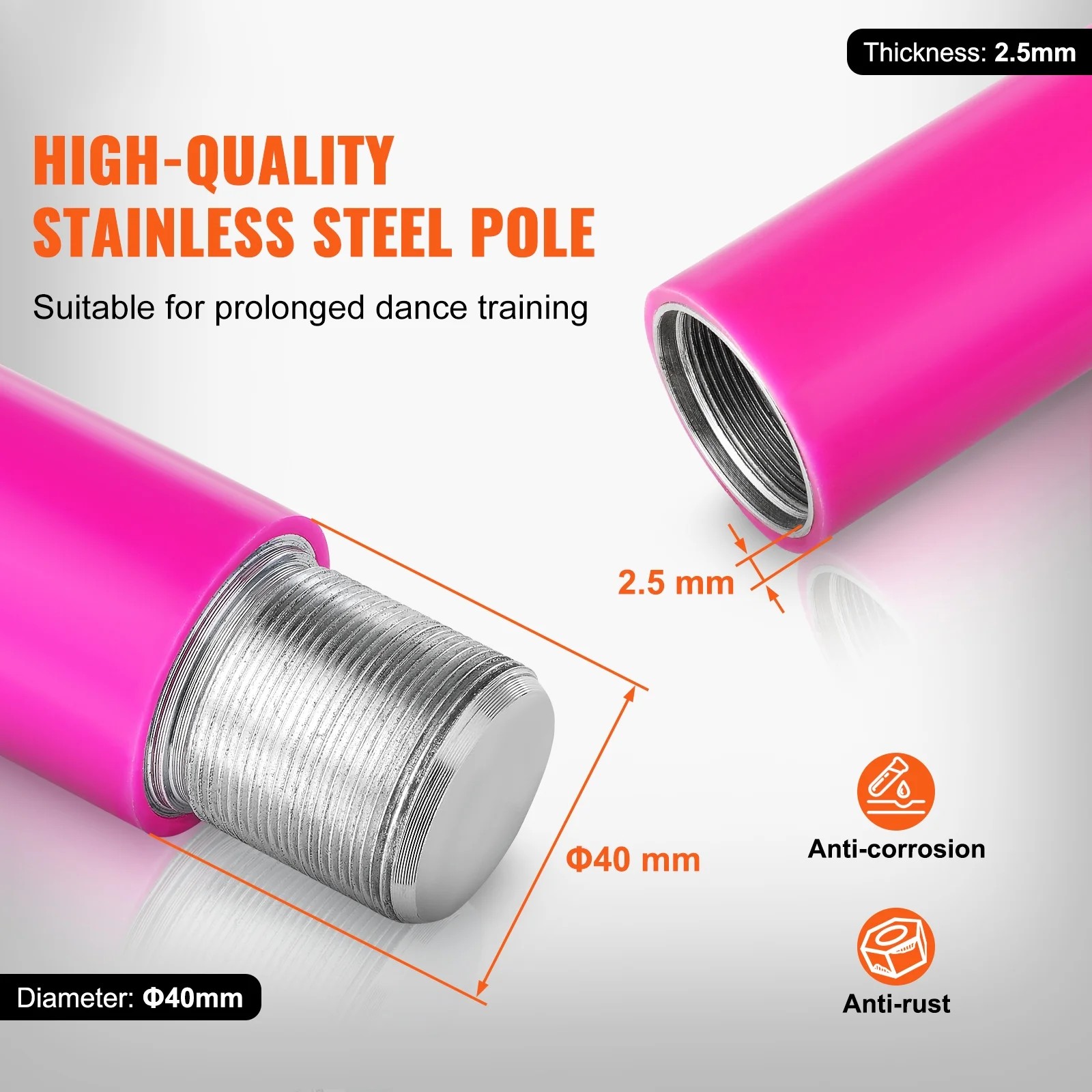 45mm Dancing Pole with pink silicone cover