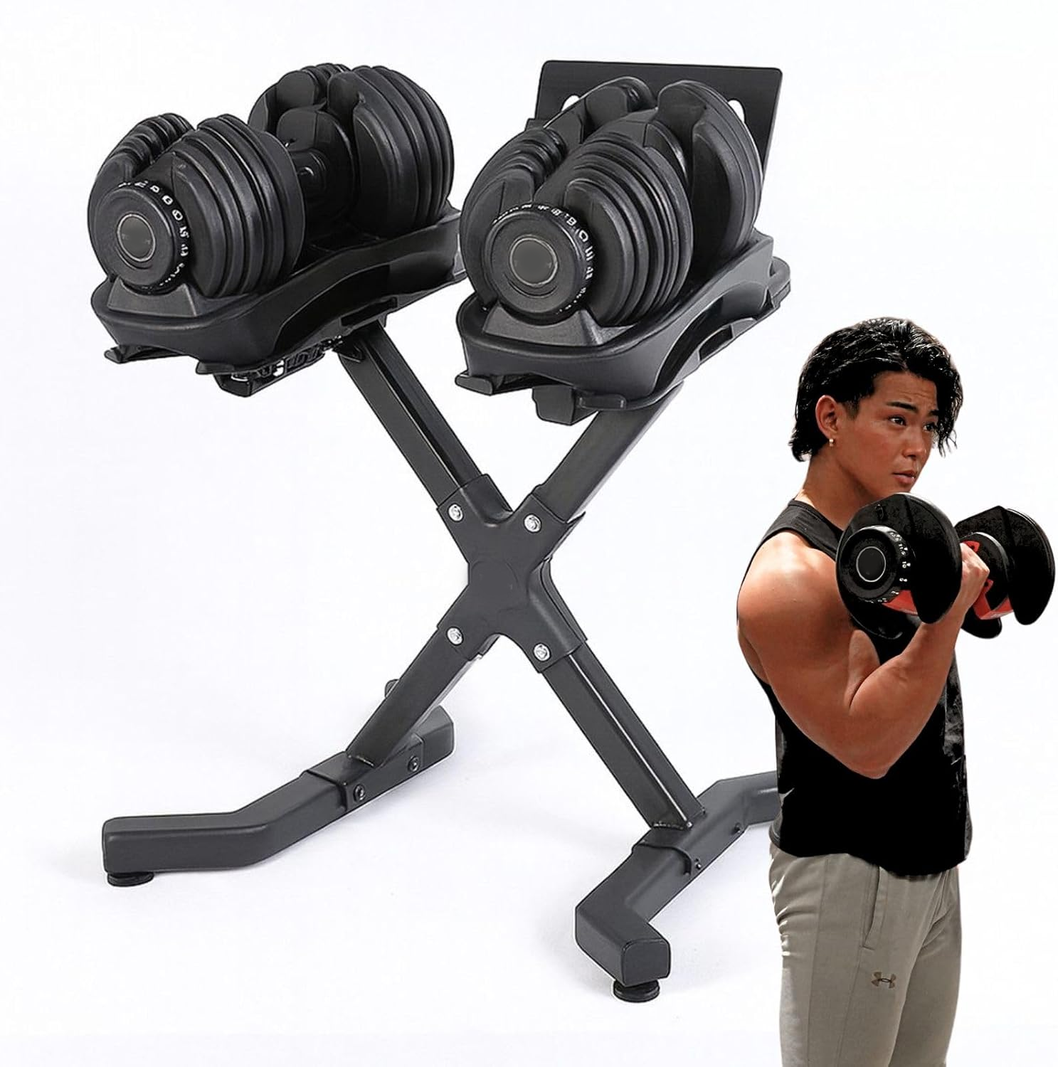 Dumbbell Stand, Dumbbell Rack for Adjustable Dumbbell, Load Capacity 220.5 lbs (100 kg), X-Shaped Legs