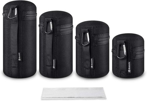 FREEMAN 4x Zipper Lens Case Lens Pouch Bag with Thick Protective Neoprene for DSLR Camera Lens Fit for CA Nikon Sony Olympus Panasonic Includes Small Medium Large XL Size